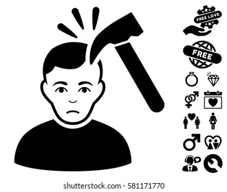 Murder With Hammer icon with bonus marriage images. Vector illustration style is flat iconic black symbols on white background.