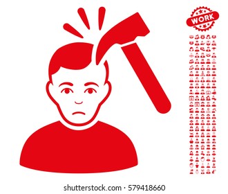 Murder With Hammer icon with bonus occupation images. Vector illustration style is flat iconic red symbols on white background.