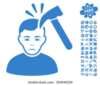 Murder With Hammer icon with bonus options clip art. Vector illustration style is flat iconic cobalt symbols on white background.