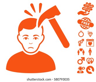 Murder With Hammer icon with bonus passion icon set. Vector illustration style is flat iconic orange symbols on white background.