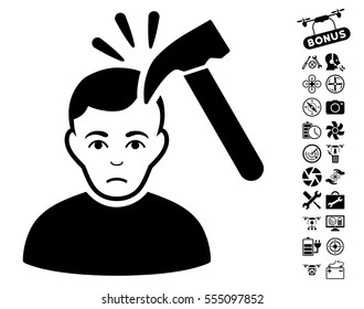 Murder With Hammer pictograph with bonus nanocopter service pictures. Vector illustration style is flat iconic black symbols on white background.