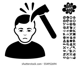 Murder With Hammer pictograph with bonus setup tools pictograph collection. Vector illustration style is flat iconic black symbols on white background.