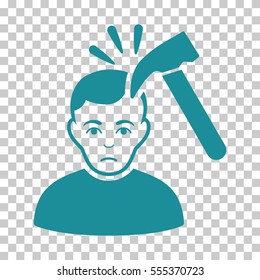 Murder With Hammer vector pictogram. Illustration style is flat iconic soft blue symbol on a chess transparent background.