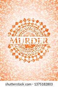 Murder orange tile background illustration. Square geometric mosaic seamless pattern with emblem inside.