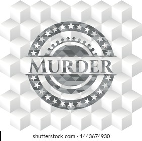 Murder retro style grey emblem with geometric cube white background