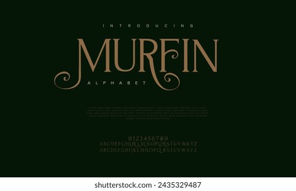 Murfin premium luxury elegant alphabet letters and numbers. Elegant wedding typography classic serif font decorative vintage retro. Creative vector illustration