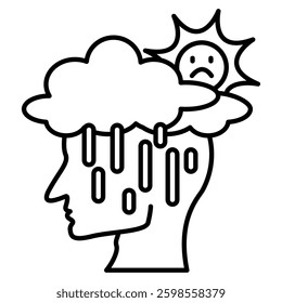 Murphys Law icon represented by head, rain, cloudy, sun Line style.