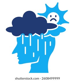 Murphys Law icon represented by head, rain, cloudy, sun Dualtone style.
