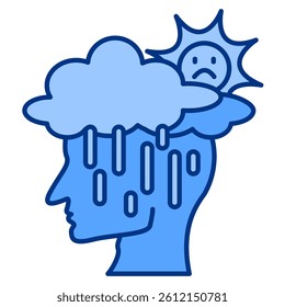 Murphys Law icon represented by head, rain, cloudy, sun Blue style.