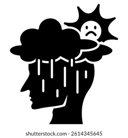Murphys Law icon represented by head, rain, cloudy, sun Black Filled style.