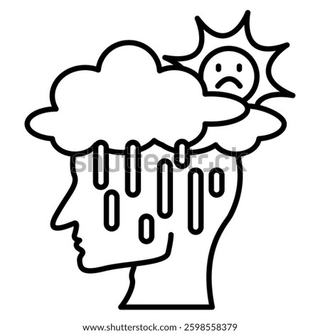 Murphys Law icon represented by head, rain, cloudy, sun Line style.