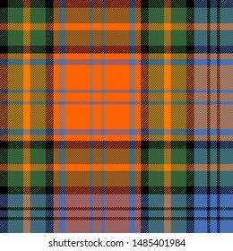 Murray tartan plaid. Scottish pattern in black, orange, blue and green cage. Scottish cage. Traditional Scottish checkered background. Seamless fabric texture. Vector illustration