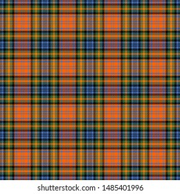 Murray tartan plaid. Scottish pattern in black, orange, blue and green cage. Scottish cage. Traditional Scottish checkered background. Seamless fabric texture. Vector illustration