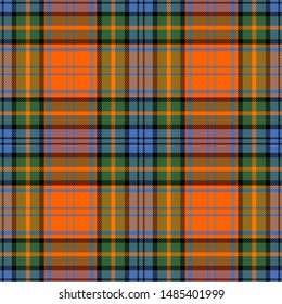 Murray tartan plaid. Scottish pattern in black, orange, blue and green cage. Scottish cage. Traditional Scottish checkered background. Seamless fabric texture. Vector illustration