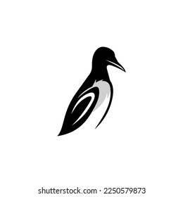 Murre logo design icon. Thick-billed Murre logo design inspiration. Murre animal logo design template. Animal symbol logotype. Murre symbol silhouette.