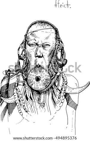 Mursi vector illustration, hand painted drawing of outline isolated on white background