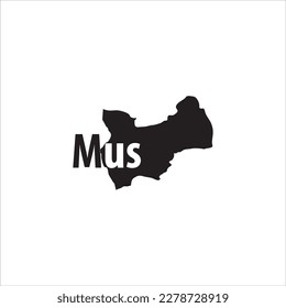 Mus map and black lettering design on white background