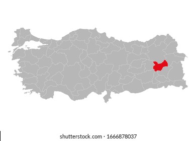 Mus province highlighted red color on turkey map vector. Gray background.