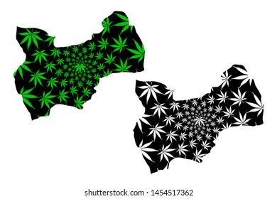 Mus (Provinces of the Republic of Turkey) map is designed cannabis leaf green and black, Muş ili map made of marijuana (marihuana,THC) foliage,