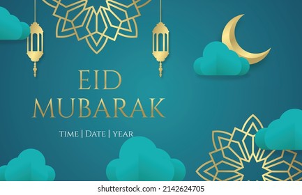 Musalim islamic eid mubarak web banner or greeting card template