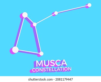 Musca constellation 3d symbol. Constellation icon in isometric style on blue background. Cluster of stars and galaxies. Vector illustration