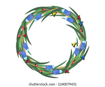 Muscari flowers butterflies frame