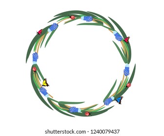Muscari flowers butterflies frame