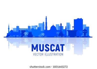 Muscat (Oman) City Skyline Silhouette Vector At White Background. Flat Vector Illustration. Business Travel And Tourism Concept With Modern Buildings. Image For Banner Or Web Site.