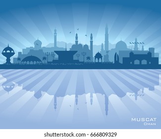 Muscat Oman City Skyline Vector Silhouette Illustration