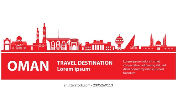 Muscat Oman travel destination grand vector illustration.