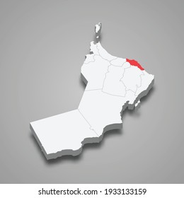 Muscat region location within Oman 3d isometric map