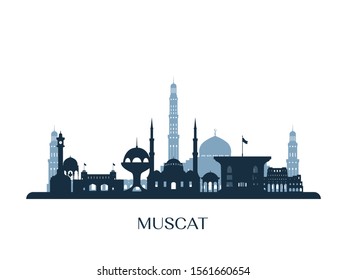 Muscat skyline, monochrome silhouette. Vector illustration.