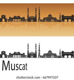 Muscat skyline in orange background in editable vector file