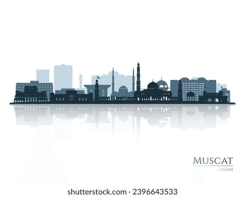 Muscat skyline silhouette with reflection. Landscape Muscat, Oman. Vector illustration.