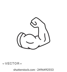 Muscle Arm icon, fitness, Simple Muscle Arm icon symbolizing strength, power, thin line symbol isolated on white background, editable stroke eps 10 vector illustration