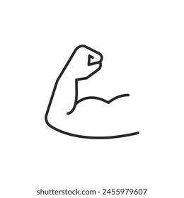 Músculo Icono del brazo. Icono de brazo muscular simple que simboliza la fuerza, la aptitud y la potencia. Perfecto para App de gimnasio, blogs de salud y redes sociales relacionadas con el entrenamiento. Ilustración vectorial.