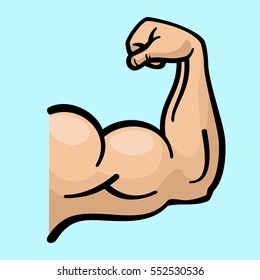 Muscle arms, strong bicep vector icon. Power bicep man, human strength bicep for fitness gym emblem illustration.