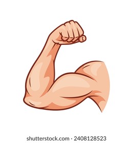 Muskelarme starke Biceps, Vektorgrafik einzeln auf weißem Hintergrund.	