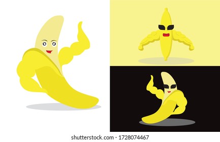 Muscle banana illustration design, suitable for supplement products, emoticons, advertisements, presentations, etc.