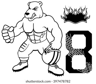 muscle bear with american football uniform in vector format 