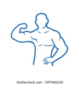 Muscle Bodybuilder man, exercise icon Blue Vector illustration