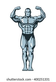 Muscle bodybuilder man  flexing his muscles. Vector illustration.