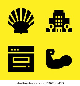 muscle, browser, shell and hotel vector icon set. Sample icons set for web and graphic design