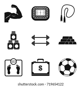Muscle building icons set. Simple set of 9 muscle building vector icons for web isolated on white background
