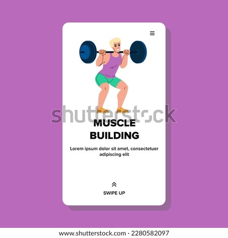 muscle building vector. body weight, fitness gym, muscular sport, power, exercise fit training muscle building web flat cartoon illustration