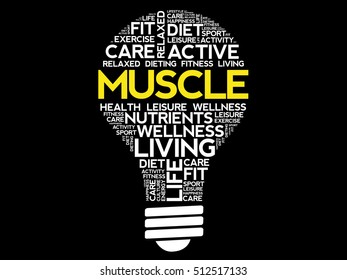MUSCLE bulb word cloud collage, health concept background