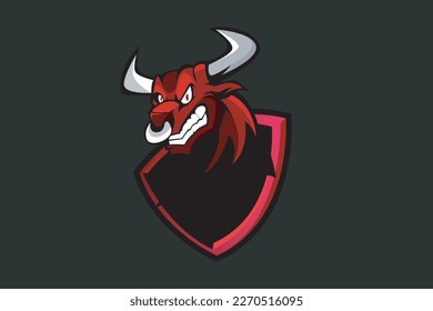 MUSCLE BULL ESPORT MASCOT LOGO VECTOR ILLUSTRATION EPS