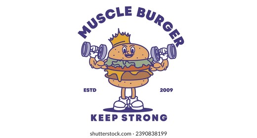 muscle burger logo vector character