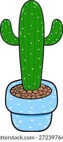 Muscle Cactus in Blue Pot Vector Illustration