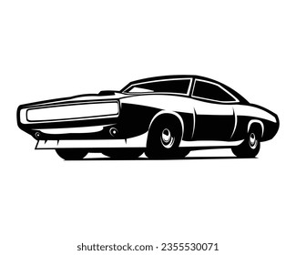 muscle car 1970 silhouette design vector. isolated white background shown from the front. best for logo, badge, emblem, icon, sticker design